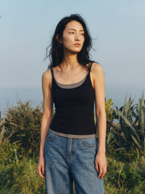 AOPIAN - Ribbed Silk-Blend U-Neck Camisole with Built-In Bra Pad and Contrast Trim - Sleeveless Tank Top